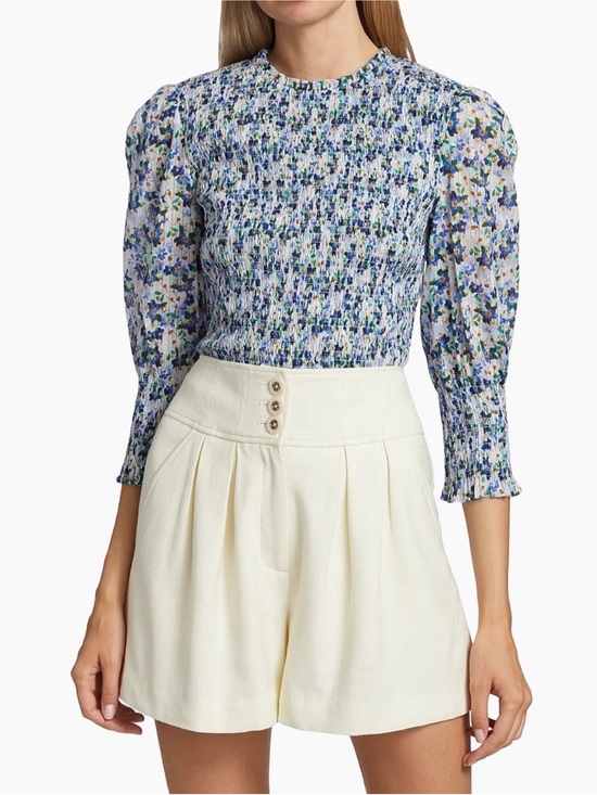 Veronica Beard Tops - Veronica Beard Kali Floral Smocked Top Blue & White Size 6 Like New